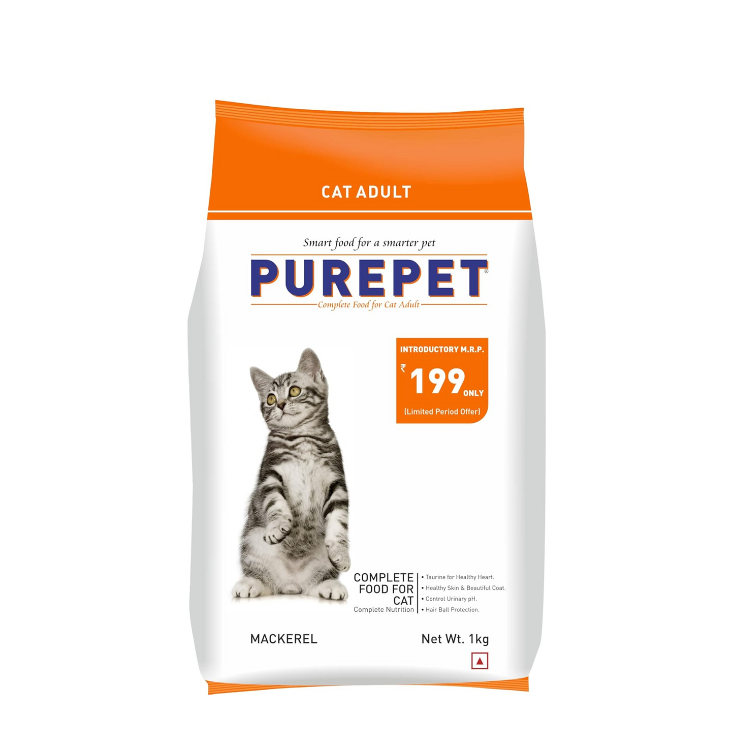 Purepet Adult Dry Cat Food 1kg | Mackerel Flavour | Hairball Protection | Heart Care with Taurine | Skin Health