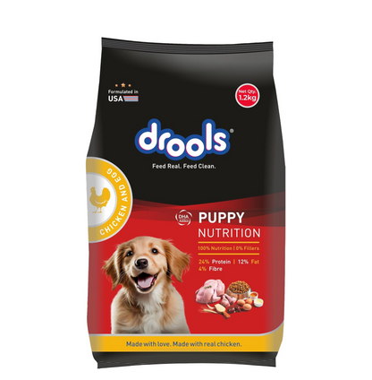 Drools Puppy Dry Dog Food 1.2Kg Pack | Chicken and Egg Flavour | Optimal Growth | Healthy Coat & Skin | Strong Immune System | Enhanced Palatability