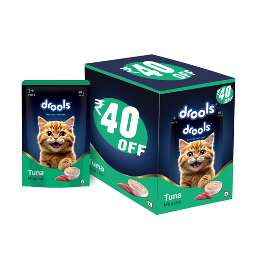 Drools Adult Cat Wet Mousse 80g Pack of 5, 400g | Tuna Flavour | Rich in Protein | Promotes Hydration & Easy to Digest | No Artificial Flavours | Packed with Essential Vitamins & Antioxidants