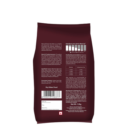 Meat Up Kitten Dry Cat Food (Up to 12 Months) 1.2kg Pack | Ocean Fish Flavour | Complete Nutrition | Taurine for Heart