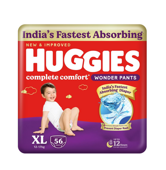 Huggies Complete Comfort Wonder Pants | Pant Style Baby Diapers Extra Large Size (XL), 56 Count | India's Fastest Absorbing Diaper, Prevents Diaper Rash, Ideal for 12 to 17 Kgs