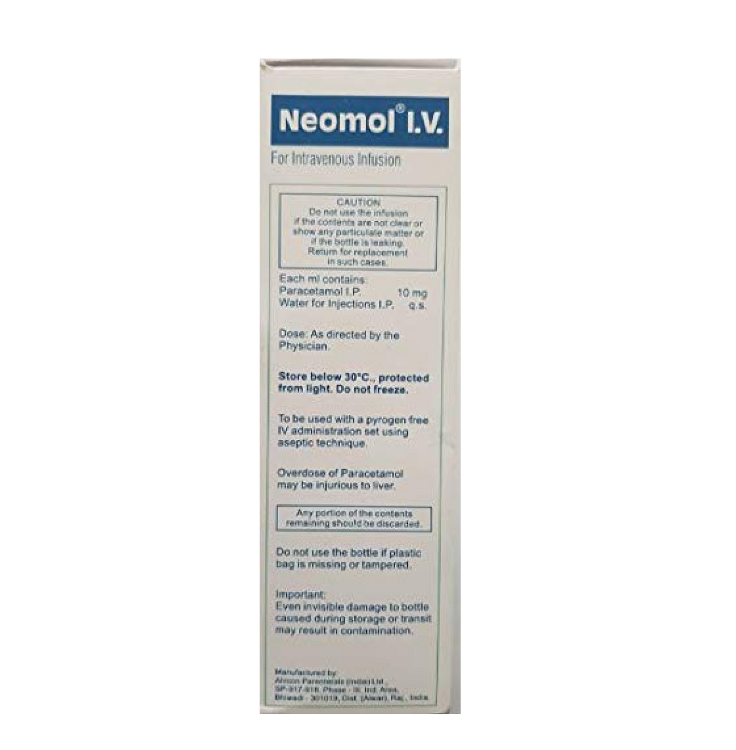 Neomol 1000mg - Bottle of 100ml Infusion