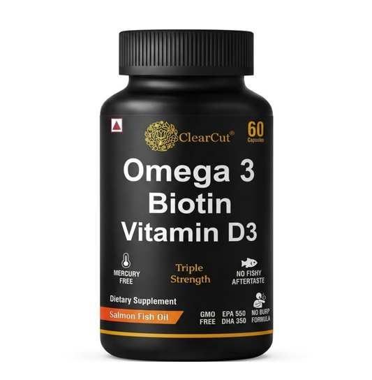 ClearCut Triple strength Omega 3 fish oil capsules | Biotin| Vitamin D3 for men women Heart Hair Skin