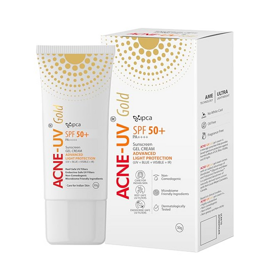 Ipca ACNE-UV Gold SPF 50 Sunscreen Gel | Broad Spectrum UVA & UVB Protection | Lightweight Non-Greasy Formula | 30g