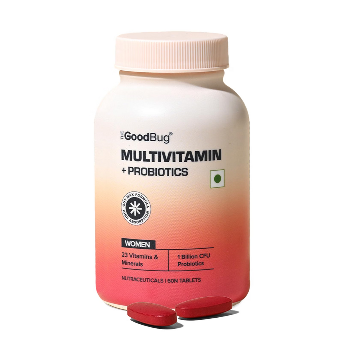 The Good Bug Multivitamin Tablet for Women| 23 Vital Nutrients including Zinc, Magnesium, Vitamin B,C,D, Calcium for Energy, Immunity, Radiance, Strong Bones and Overall Health| Veg 60 Tablets
