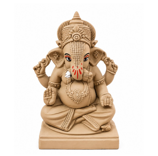 KSI Handmade Ekdant Dagdusheth Ganesh Mukut Ganesh Idol | Natural Clay Ganesha Murti for Home Temple, Office & Pooja | Eco-Friendly Terracotta Statue | Ganesh Chaturthi Decoration & Gift | 5.75 Inch