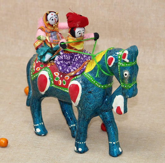 JH Gallery Handmade Recycled Material Figurines Rajasthani Doll Couple Rider Idol Showpiece, Multicolor (18 * 16 * 5cm) (Horse)
