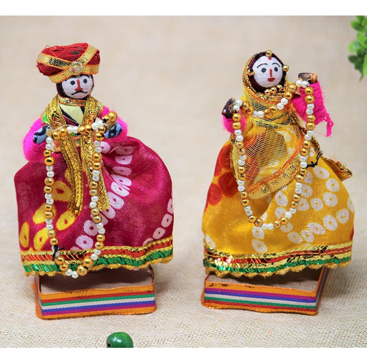 JH Gallery Handmade Recycled Rajasthani Dulha Dulhan Figurines for Home Decoration, Gifting Idol, Home Furnishing, Decorative Items for Living Room - Multicolour 11 x 11 cm (Doll Dulha Dulhan)