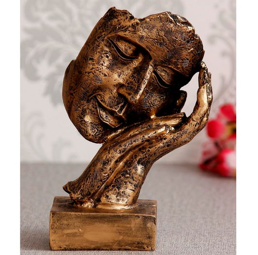 eCraftIndia Golden Resin Human Face Statue Sleeping on Hands Decorative Showpiece for Home Decor Living Room Bedroom| Man Figurine Gift for Diwali Housewarming Corporate Events| Gift for Friend Family