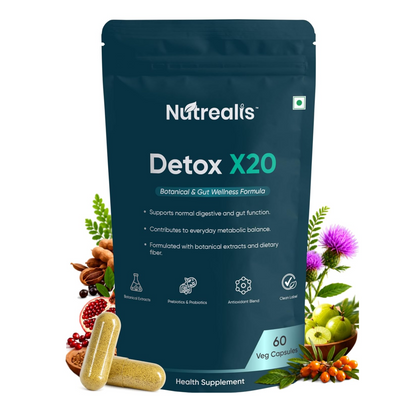 Liver Detox Supplement with Milk Thistle, Amla, Probiotics & Prebiotics (60 Veg Capsules) | Liver Gut & Lung Detox Support | Herbal Liver Cleanse Capsules for Men & Women