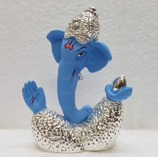 Gold Art India Gold and Silver Plated Abstract Ganesha (3 Inches) (Silver Blue)