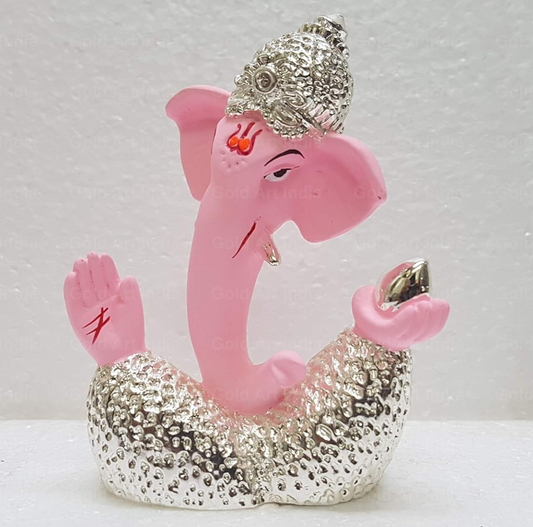 Gold Art India Gold and Silver Ganesh Idol for Car Dashboard Ganesha Murti Ganpati Idol for Home Decor Puja Lord Ganesh Statue Gift for Office Desk Puja Room Figurine 3 Inches Silver Pink