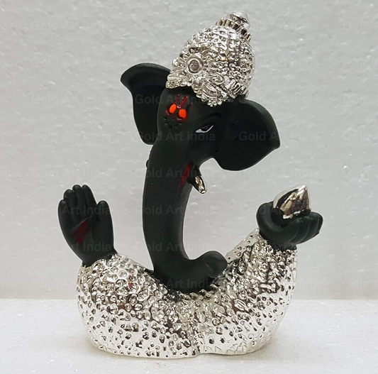 Gold Art India Gold and Silver Plated Resin Abstract Ganesha Figurine (3 Inches, Silver Kai Green)