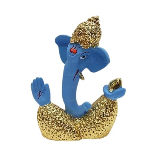 Gold Art India 999 Silver and 24KT Gold Plated Big Ear Ganesha (Silver Fountain Blue)
