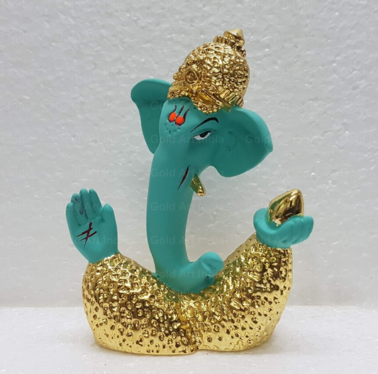 Gold Art India Gold and Silver Ganesh Idol for Car Dashboard Ganesha Murti Ganpati Idol for Home Decor Puja Lord Ganesh Statue Gift for Office Desk Puja Room Figurine 3 Inches Gold Fluro Green