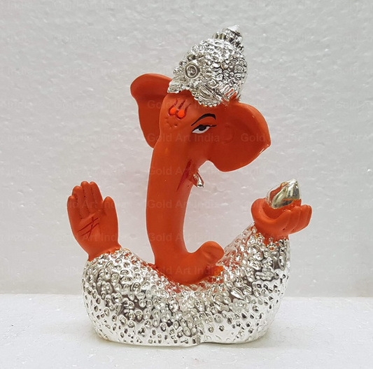 Gold Art India Gold and Silver Plated Abstract Ganesha (3 Inches) (Silver Orange)