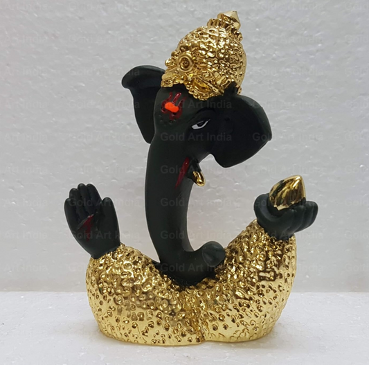 Gold Art India 3 Inches, Gold Kai Green Resin Ganesh Idol for Car Dashboard Ganesha Murti Ganpati Idol for Home Decor Puja Lord Ganesh Statue Gift for Office Desk Puja Room Figurine