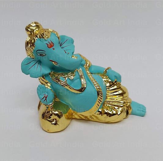 Gold Art India Gold Plated Fluro Green Gaadi Ganesha 2.5 x 3 Inches