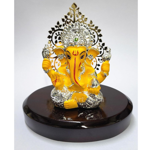 Gold Art India Lord Ganesha Idol Kalpavruksh Tree Ganesh Idol for Home Entrance Ganesh Ji for Car Dashboard | Ganesh Murti for Home Decor, Gifting & Pooja Room Oval MDF Base (Mango)