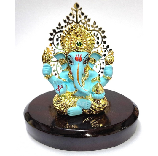 Gold Art India Lord Ganesha Idol Kalpavruksh Tree Ganesh Idol for Home Entrance Ganesh Ji for Car Dashboard | Ganesh Murti for Home Decor, Gifting & Pooja Room Oval MDF Base (Fluro Green)