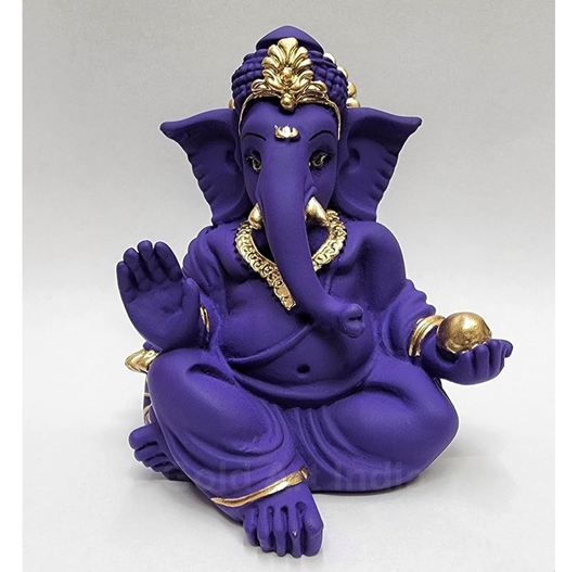 Gold Art India Beautiful Terracotta Ganesha in Violet - A Festive and Auspicious Addition to Your Home or Car(VioletGaddiTerracotta)