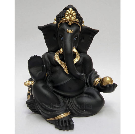 Gold Art India Terracotta Black Gaddi Ganesha for Car Dashboard Home Decor Gifting Diwali Birthday Festivals (GaddiTerracottaBlack)