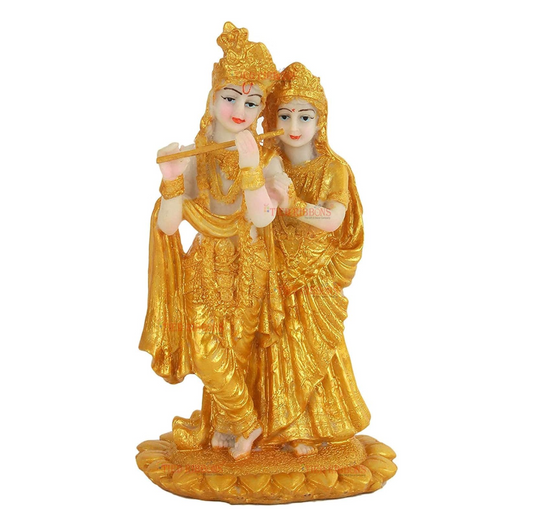 TIED RIBBONS Gold Plated Radha Krishna Idol Statue Showpiece (Resin, 19 cm x 11 cm) - Decoration Items for Home Decor Living Room Mandir Temple Pooja Room Table Top Office Gifts
