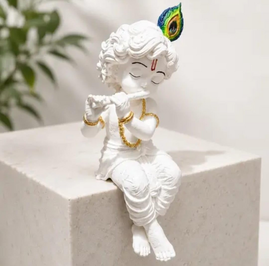 Baby Krishna Sitting on Edge Idol Decorative Showpiece 8 cm