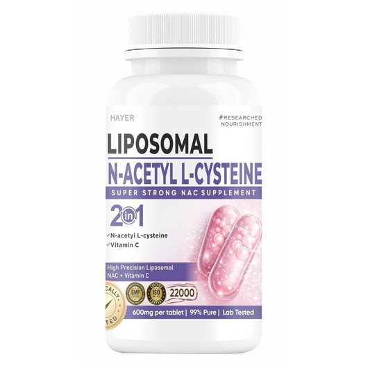HAYER Liposomal NAC Supplement 600mg with Vitamin C — N-Acetyl Cysteine for Lung & Liver Detox, Antioxidant & Immune Support, High Absorption, Sugar Free, for Men & Women, 60 Tablets