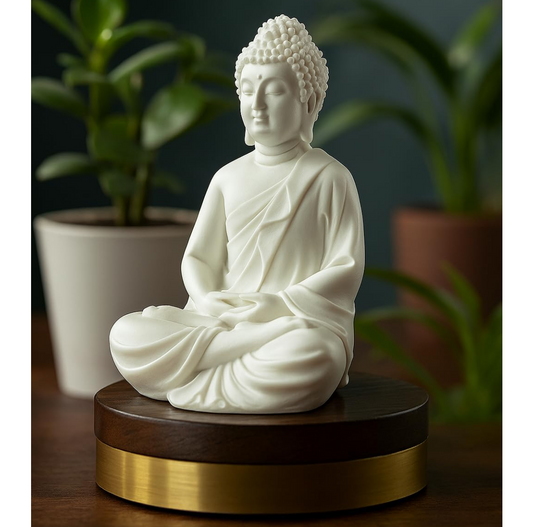 MAGIC CREATION White Buddha Idol 5 Inch | Peaceful Sitting Buddha Statue for Home Decor & Office | Premium Polyresin | Meditation Room, Office Table, Hall Showcase & Festive Gifting