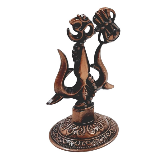 SriMaa Ventures Sacred Lord Shiva Metal Trishul with Damru Om Symbol with Double Sided Tape, for car Dashboard