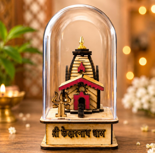 Sacred Kedarnath Dham 3D Glass Model for Home Temple & Office – Unique Wooden Showpiece of Lord Shiva Temple | Religious Gift
