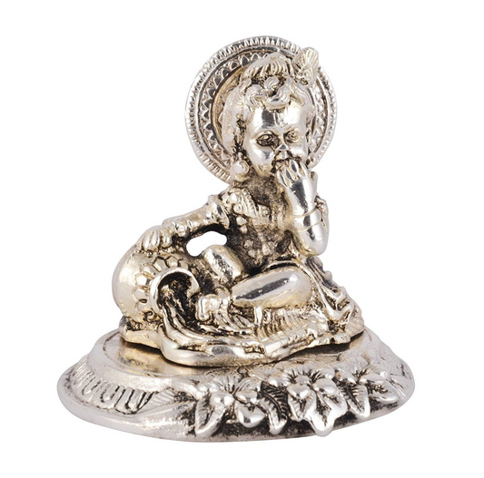 Lavanaya Silver Presents - Silver Plated Laddu Gopal/Bal Gopal God Idol Statue - Perfect for Marriage Anniversary, Wedding, Housewarming, and Birthday Gifting with Premium Gift Box