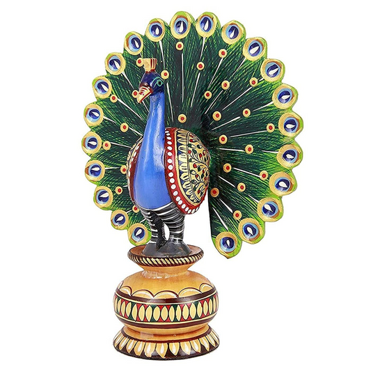 Khamma Ghanni Handicraft Wooden Dancing Peacock for Home & Office Decor I Living Room I Guest Room I Showpiece I Peacock Statue I Bedroom (4 Inches)