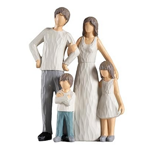 THE SACRED GIFTS Family of 4 Figurines, Family Sculpture, Gifts for Family, Resin Family Sculpture for Anniversary, Birthday, Christmas, Home Decor Centerpiece for Office or Gifts, Living Room,Bedroom