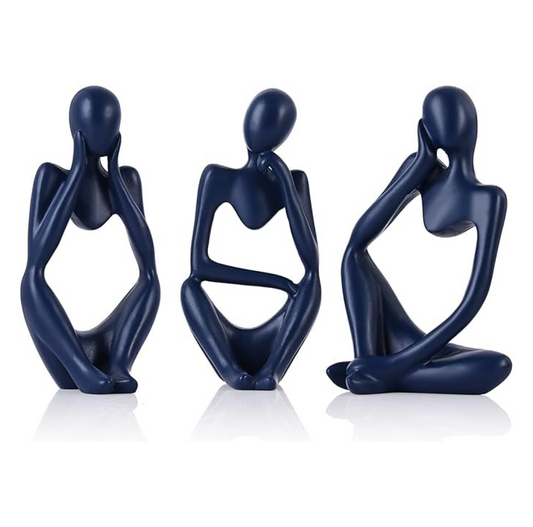 THE SACRED GIFTS Abstract Thinker Men Statues, Elegant Modern Art Showpiece for Home Decor, Living Room, Bedroom, Office, Bookshelf & Table Centerpiece, Thinker Sculpture (Set of 3) (Navy Blue)