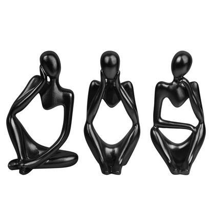 THE SACRED GIFTS Abstract Thinker Men Statues, Elegant Modern Art Showpiece for Home Decor, Living Room, Bedroom, Office, Bookshelf & Table Centerpiece, Thinker Sculpture (Set of 3) (Black)