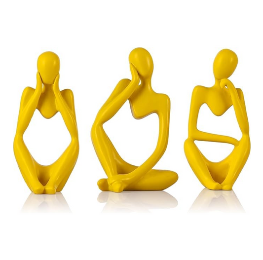 THE SACRED GIFTS Abstract Thinker Men Statues, Elegant Modern Art Showpiece for Home Decor, Living Room, Bedroom, Office, Bookshelf & Table Centerpiece, Thinker Sculpture (Set of 3) (Yellow)