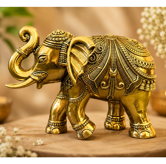 Brass Elephant Statue for Home Decor, Good Luck, Vastu, Feng Shui, Office & Gift – Handmade Decorative Elephant Figurine for Wealth & Prosperity (2.5 Inch)