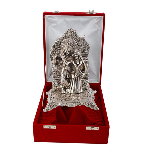 Silver Plated Radha Krishna Idol with Velvet Box for Home/Gift | Spiritual Significance | Symbol of Love and Devotion | Bringing Positive Energy | Ideal Gift Option