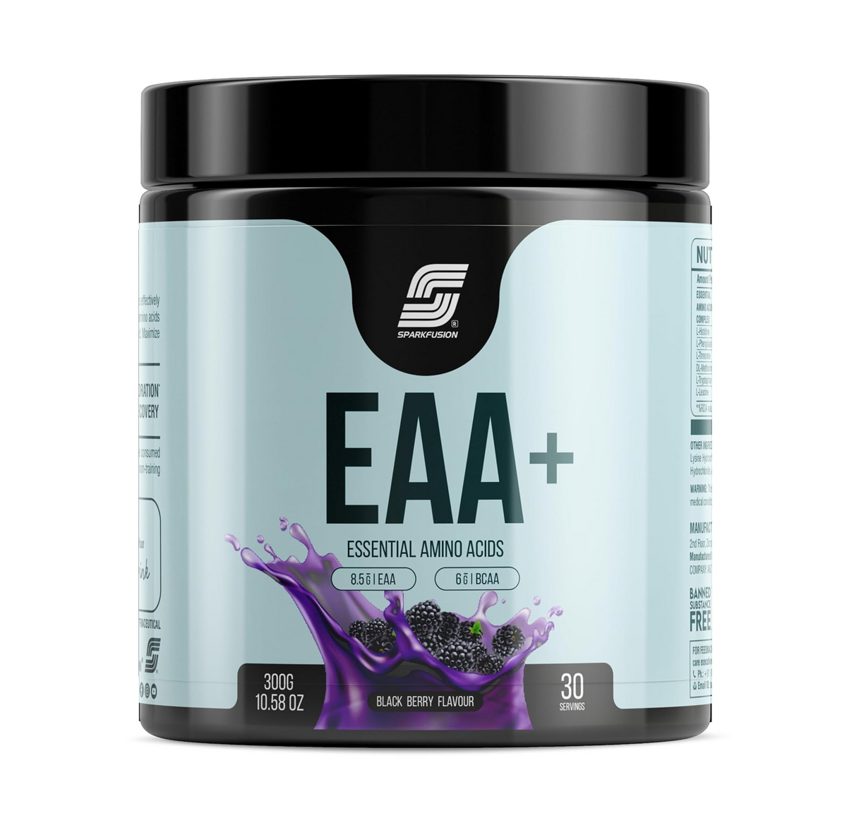Sparkfusion 8500 mg Eaa+ & 6000mg Bcaa (300 gm) Essential Amino Acids | Pre/Intra Workout and Muscle Growth & Recovery | All 9 Essential Amino Acid EAA Powder (Black Berry)