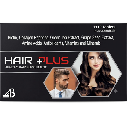 Hair Plus Healthy Hair Supplement Tablets | With Biotin Collagen Peptides Green Tea Extract Grape Seed Extract Amino Acids Vitamins & Minerals | 10 Tablets