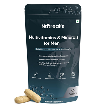 Nutrealis Multivitamin for Men with Ashwagandha, L-Carnitine, Zinc & Magnesium (60 Tablets) | Daily Energy, Immunity, Muscle & Performance Support | Multivitamin Tablets for Men