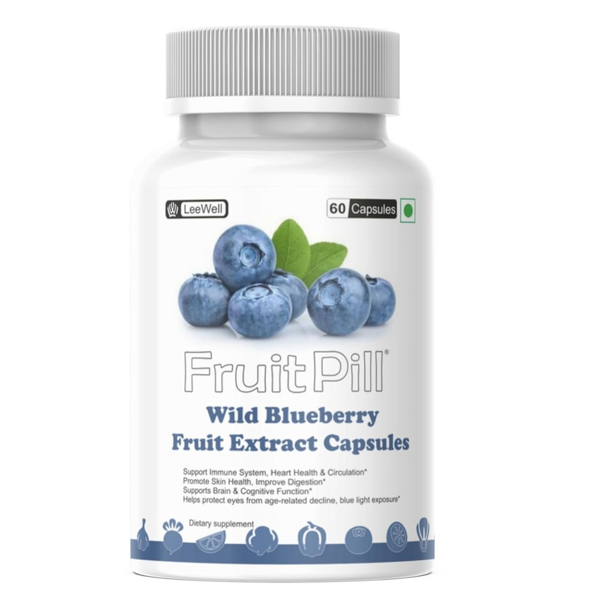 (LeeWell) Wild Blueberry Fruit Extract Supplement for Antioxidant, Eye & Brain Wellness- 60 Veg Capsules