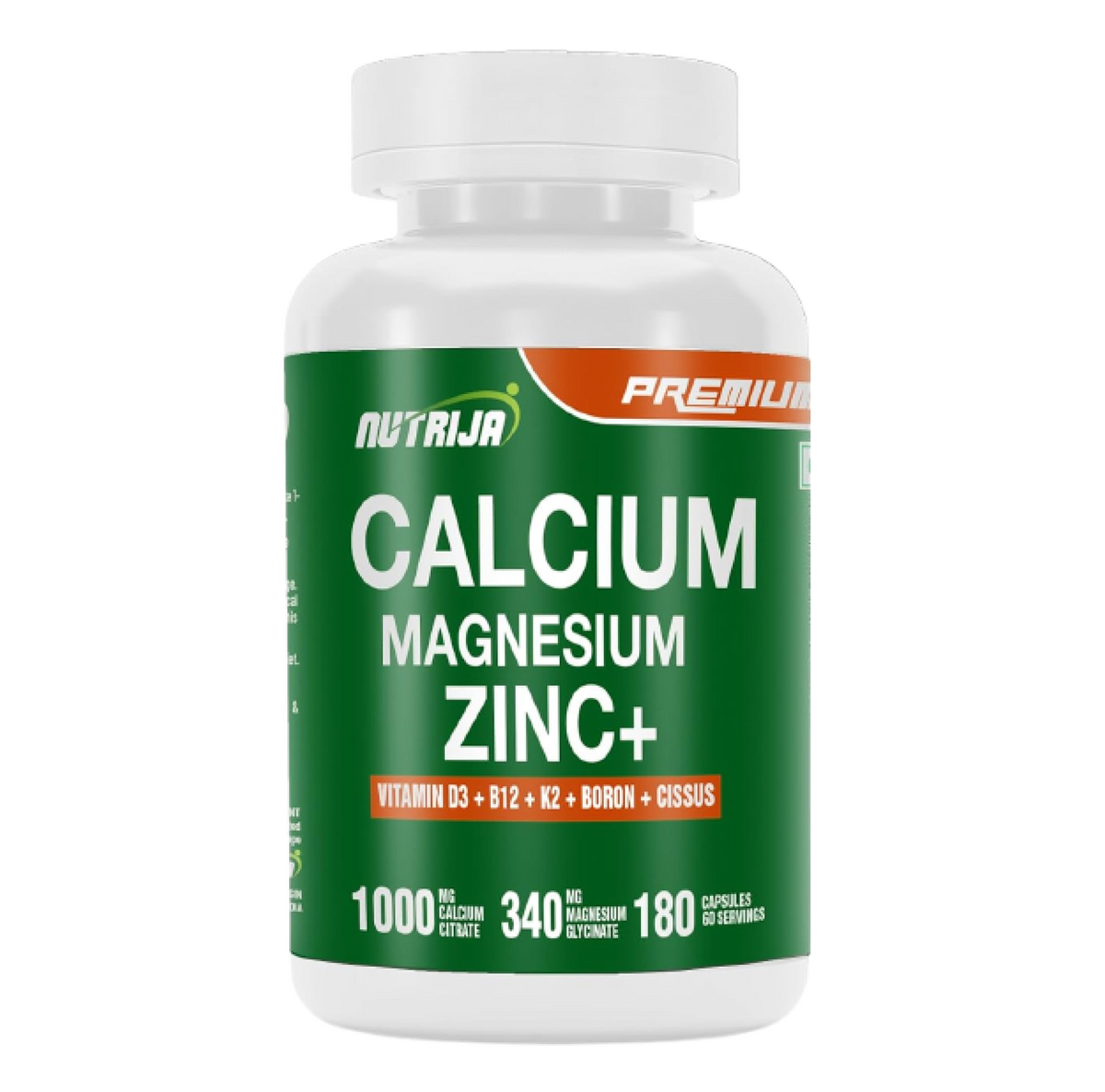 NutriJa Calcium Magnesium Zinc with Vitamin D3, Boron, K2 & B12 | Complete Bone Health & Joint Support Supplement for Men & Women (180 Capsules)