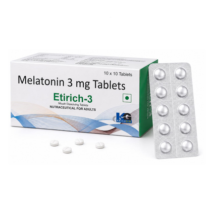 Etirich-3 Melatonin 3 mg Mouth Dissolving Chewable Tablet (100 Tablets) Deep Sleep Support, Non Habit Forming, Helps Regulate Sleep-Wake-Cycle, Sleeping Aid Nutrition Supplement, Vanilla flavoured