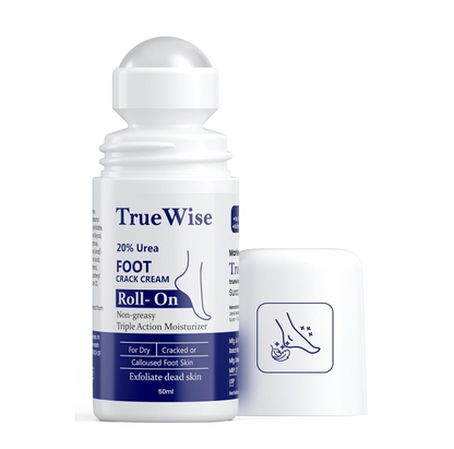 TrueWise 20% Urea Crack Heel Repair Foot Cream Roll On 50ml Foot Cream For Dry And Cracked Feet With 2% Lactic Acid, Olive Oil & Vitamin E | Help Heel Repair and Moisturise Cracked Heels
