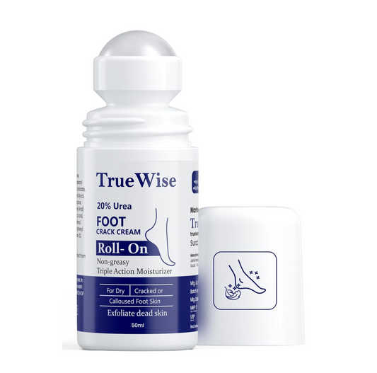 TrueWise 20% Urea Crack Heel Repair Foot Cream Roll On 50ml Foot Cream For Dry And Cracked Feet With 2% Lactic Acid, Olive Oil & Vitamin E | Help Heel Repair and Moisturise Cracked Heels