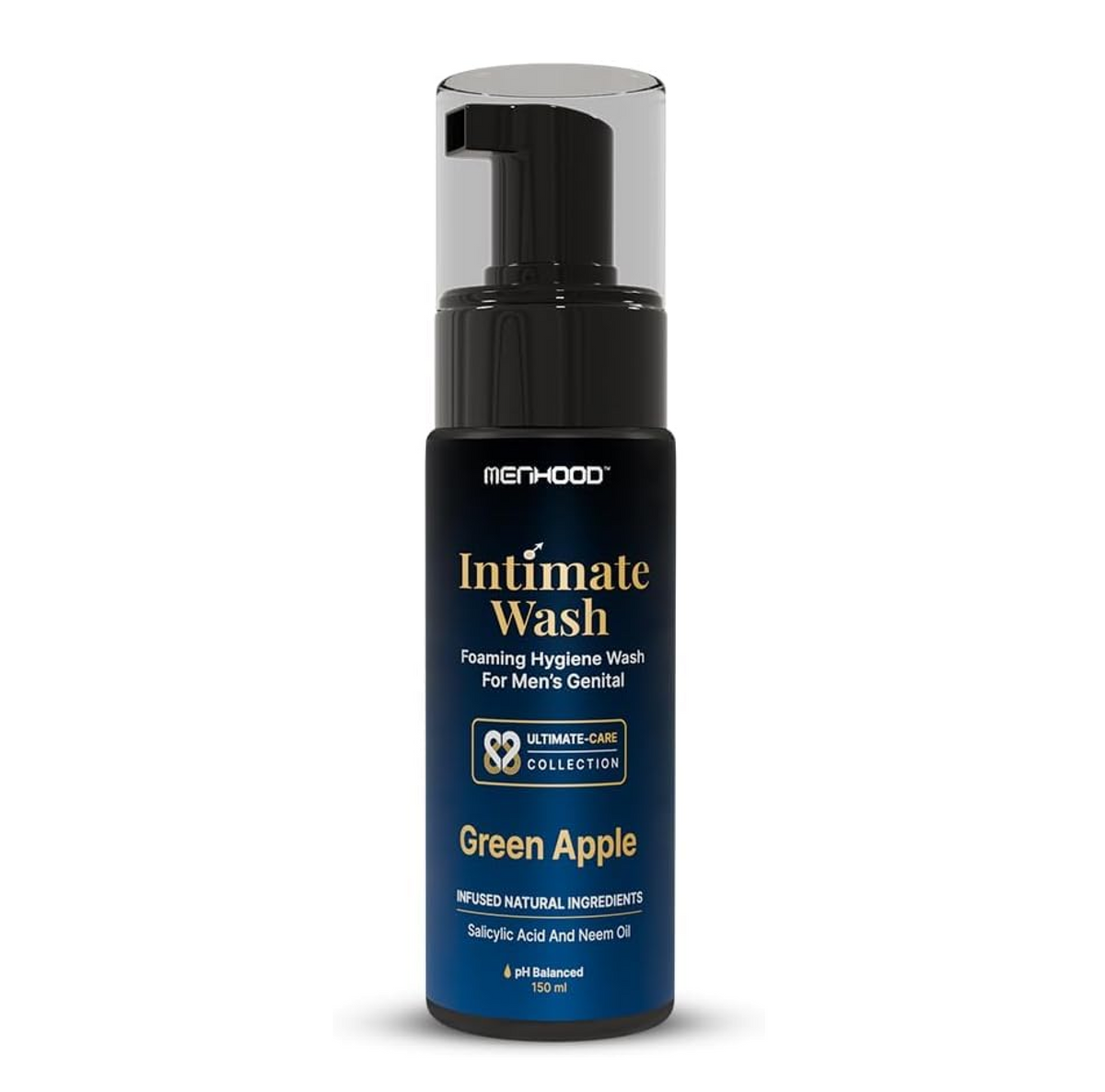 MENHOOD Intimate Wash for Men 150 ML| Tea Tree Oil Essential Neem Oil | Men Genital Wash |Mens Ball Hygiene |Anti-Fungal Foaming Wash | PH Balanced |Skin Brightening | Long- Lasting Freshness (Green Apple)