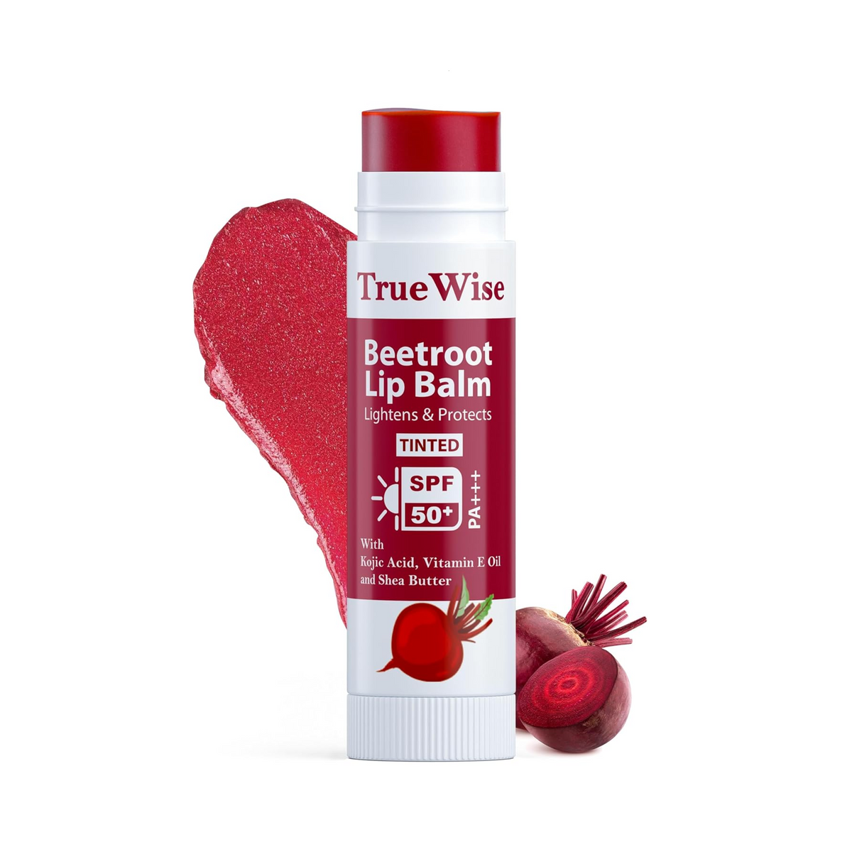 Tinted Lip Balm with SPF 50 PA+++ Brightening Beetroot Lip Balm For Dark Lips With Kojic Acid,Vitamin E, Soft, Glossy Lips- SPF lip balm for Women 5g